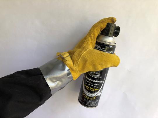 spray with gloves