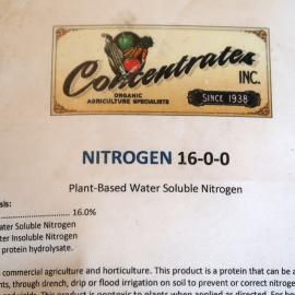 Label of a 16-0-0 high-nitrogen fertilizer