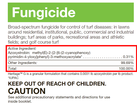 Example herbicide label highlighting active ingredient azoxystrobin