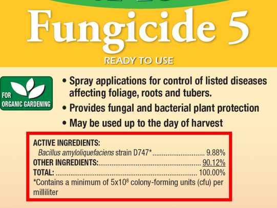 Example label with active ingredient Bacillus amyloliquefaciens