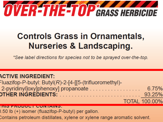 Example herbicide label highlighting active ingredient fluazifop-p-butyl