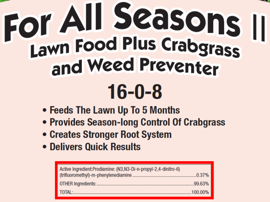 Example herbicide label highlighting active ingredient Prodiamine