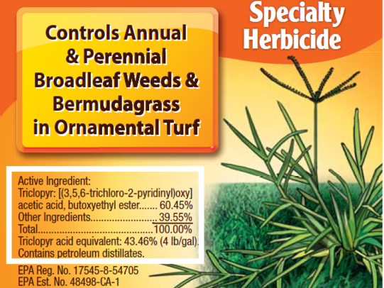 Herbicide label highlighting active ingredient triclopyr