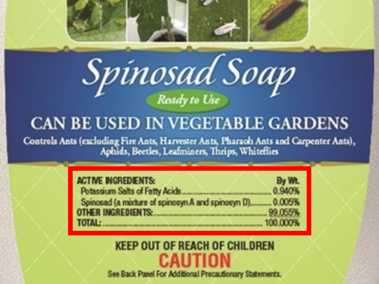 Example product label with active ingredients Potassium laurate and Spinosad