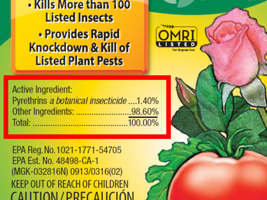 Example label with active ingredient pyrethrin