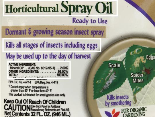 Example product label with active ingredient mineral oil