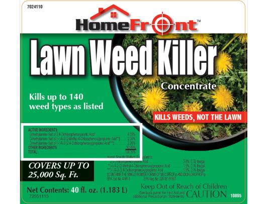 Photo of herbicide label highlighting active ingredient 2,4-D