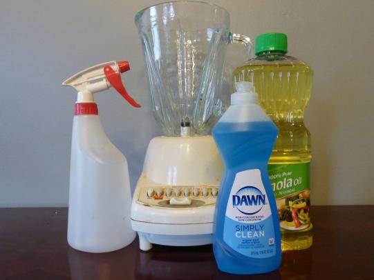 Spray bottle, blender, dish soap, and cooking oil