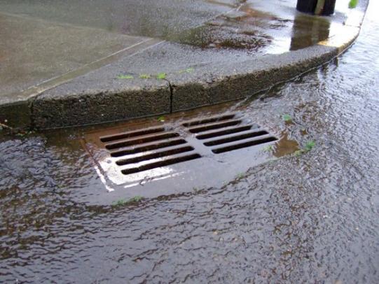 Water flowing into storm drain