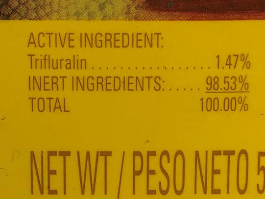 Weed preventer product label with active ingredient trifluralin