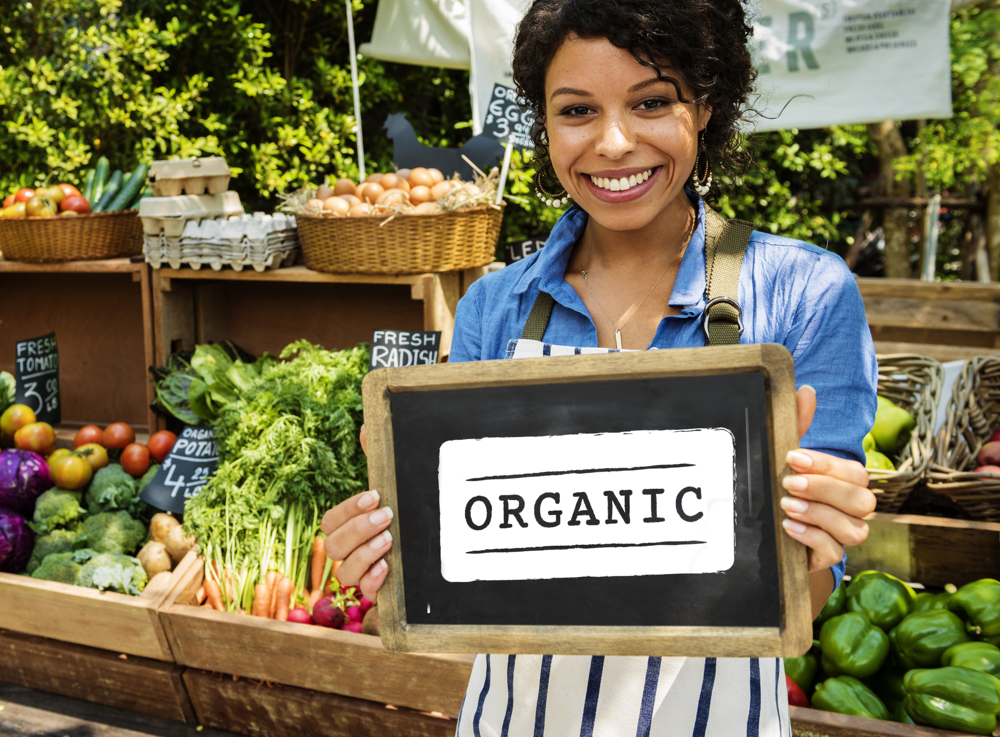 Vendor at organic farm stand